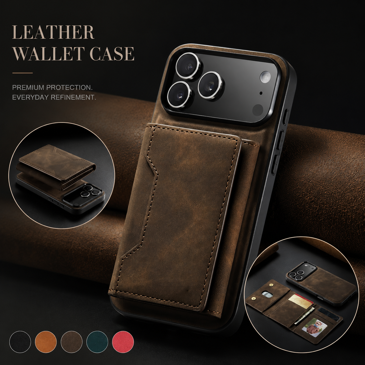 Premium iPhone Case Magnetic Leather Wallet Cover Kickstand Card Holder Money Storage Shockproof Protective Design