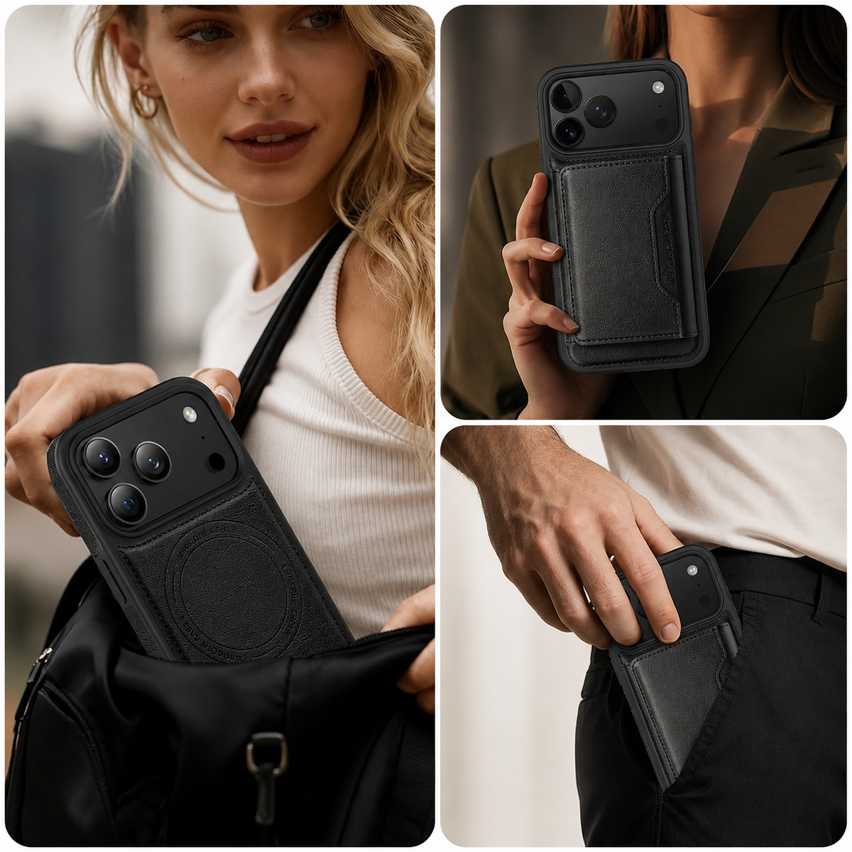 Premium iPhone Case Magnetic PU Leather Wallet Cover Card Holder MagSafe Shockproof Secure Storage Protection