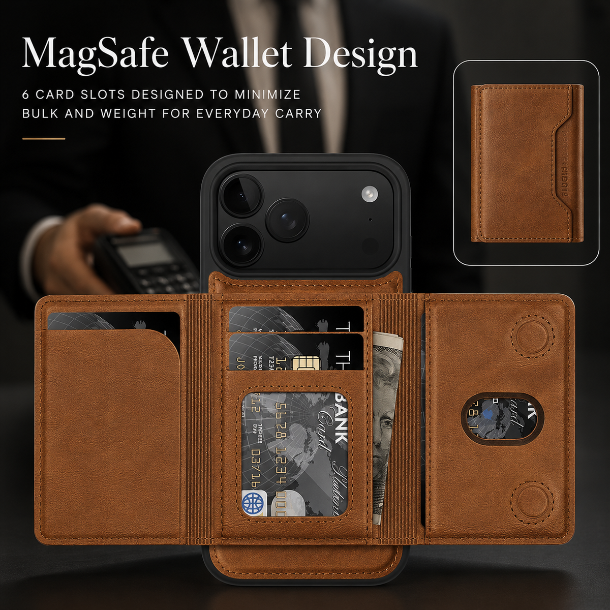 Premium iPhone Case Magnetic PU Leather Wallet Cover Card Holder MagSafe Shockproof Secure Storage Protection