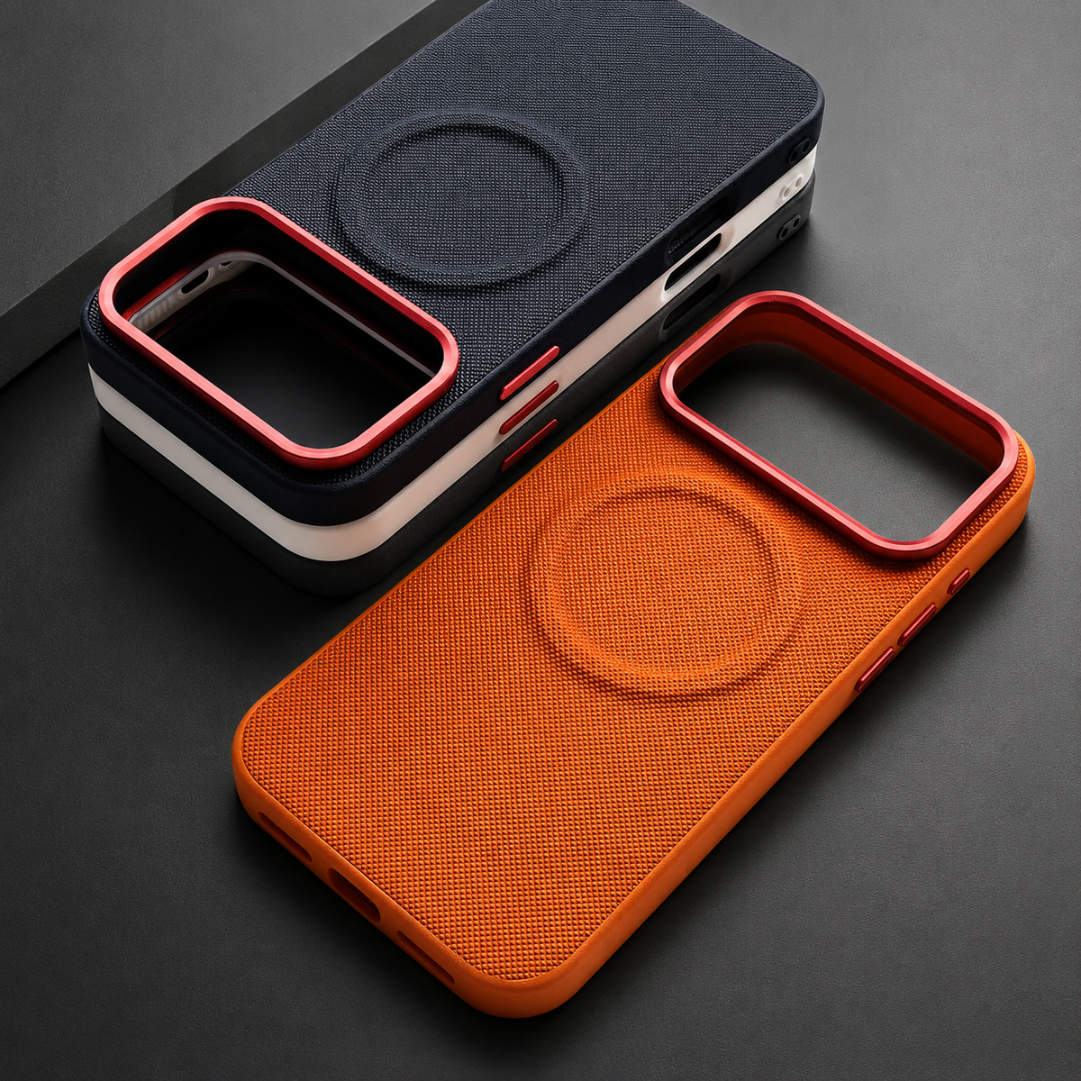 Premium iPhone Case Magnetic Shockproof Leather Cover Diamond Texture Grain MagSafe Wireless Charging Protection
