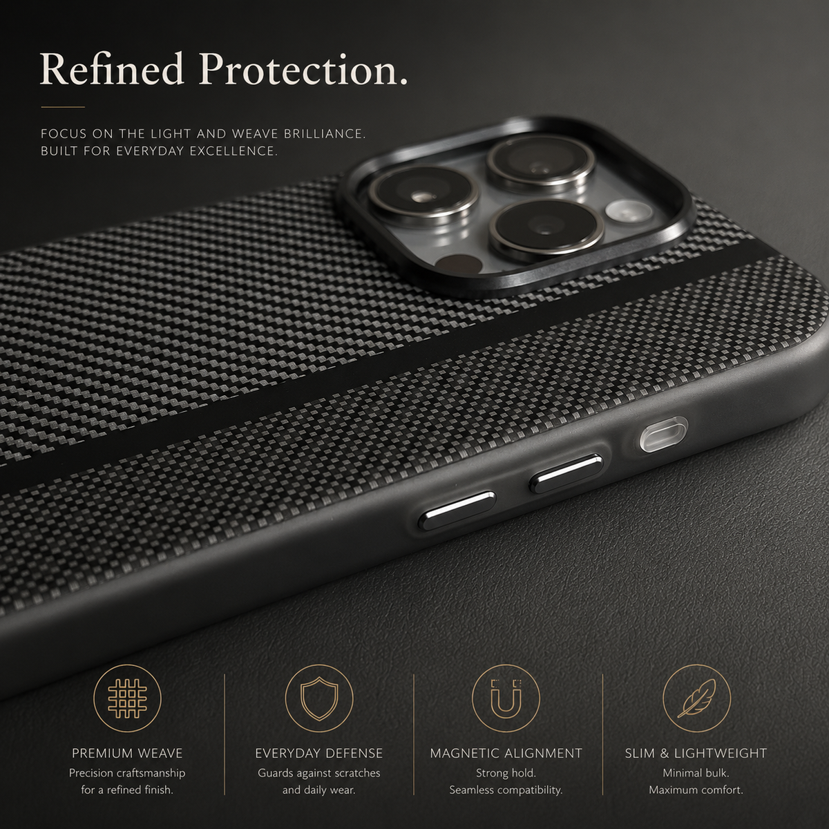 Premium iPhone Case Matte Carbon Fiber Magnetic Shockproof Hybrid Protective Cover with Metal Camera Frame