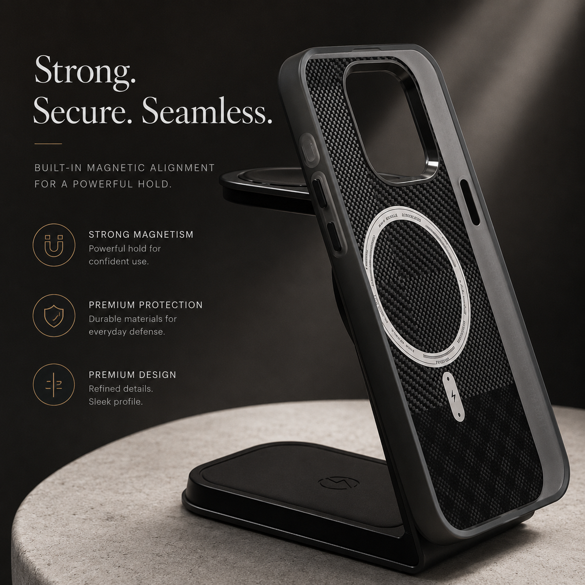 Premium iPhone Case Matte Carbon Fiber Magnetic Shockproof Hybrid Protective Cover with Metal Camera Frame