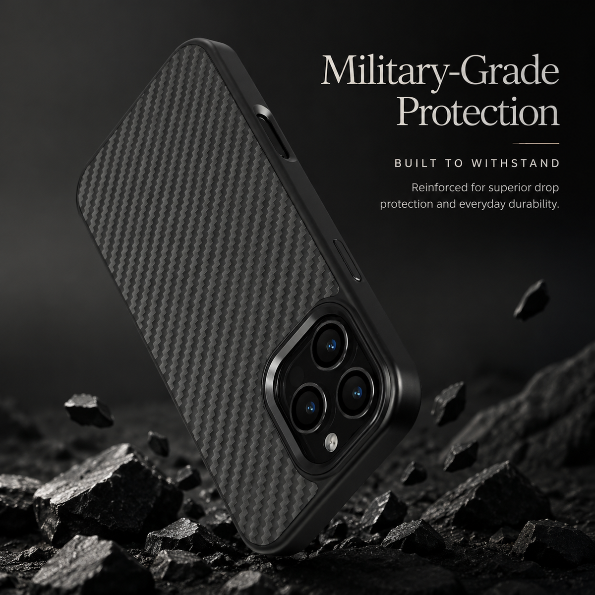 Premium iPhone Case Metal Frame Carbon Fiber Aramid Armor Cover Shockproof Full Coverage Wireless Charging Compatible Protective Design