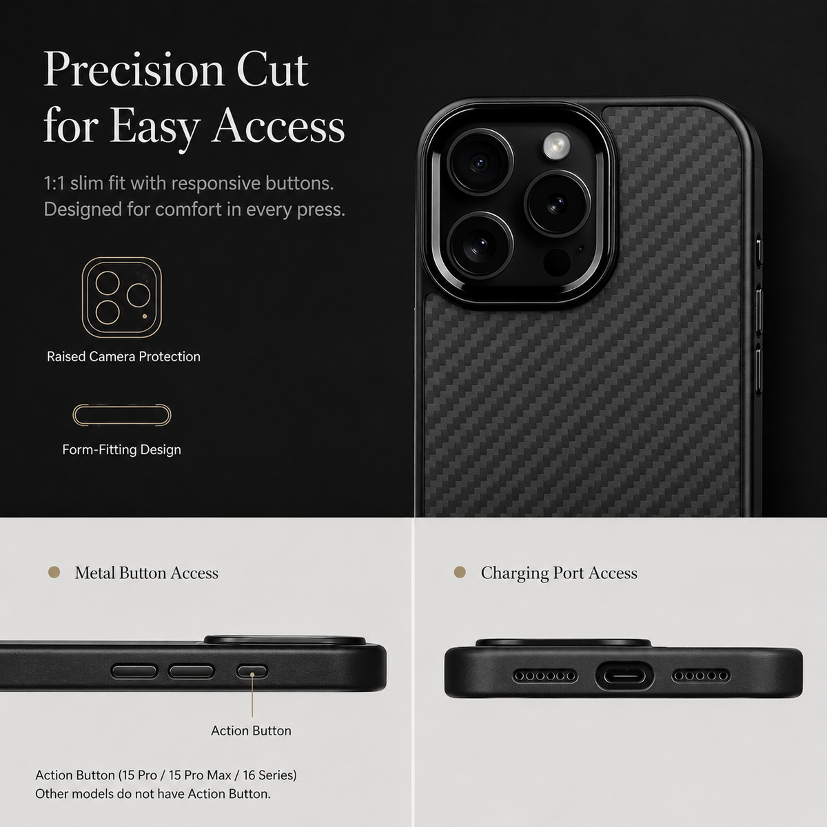 Premium iPhone Case Metal Frame Carbon Fiber Aramid Armor Cover Shockproof Full Coverage Wireless Charging Compatible Protective Design