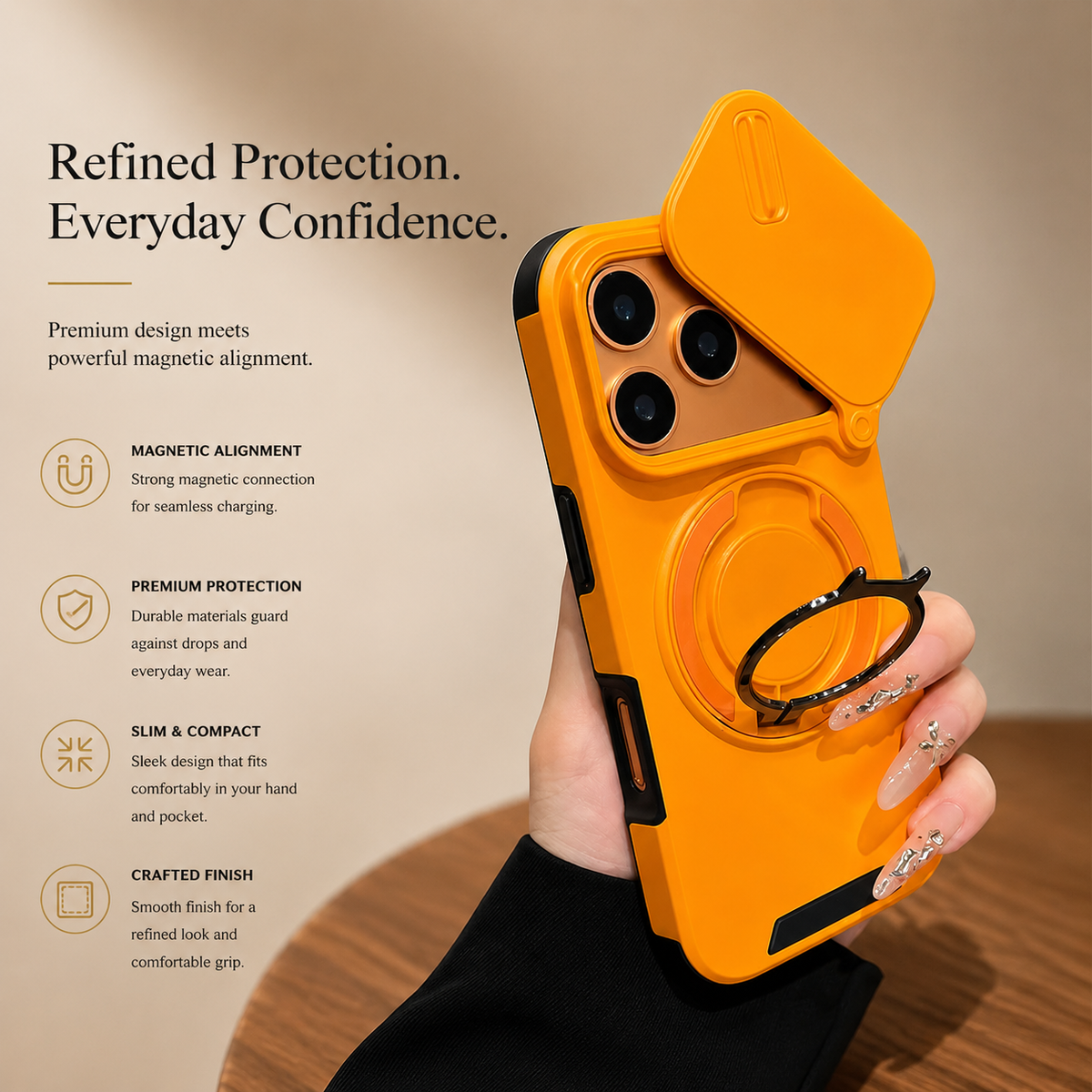 Premium iPhone Case Military Armor Magnetic Ring Stand Shockproof Protective Cover Full Lens Protection Dual Layer Full Coverage