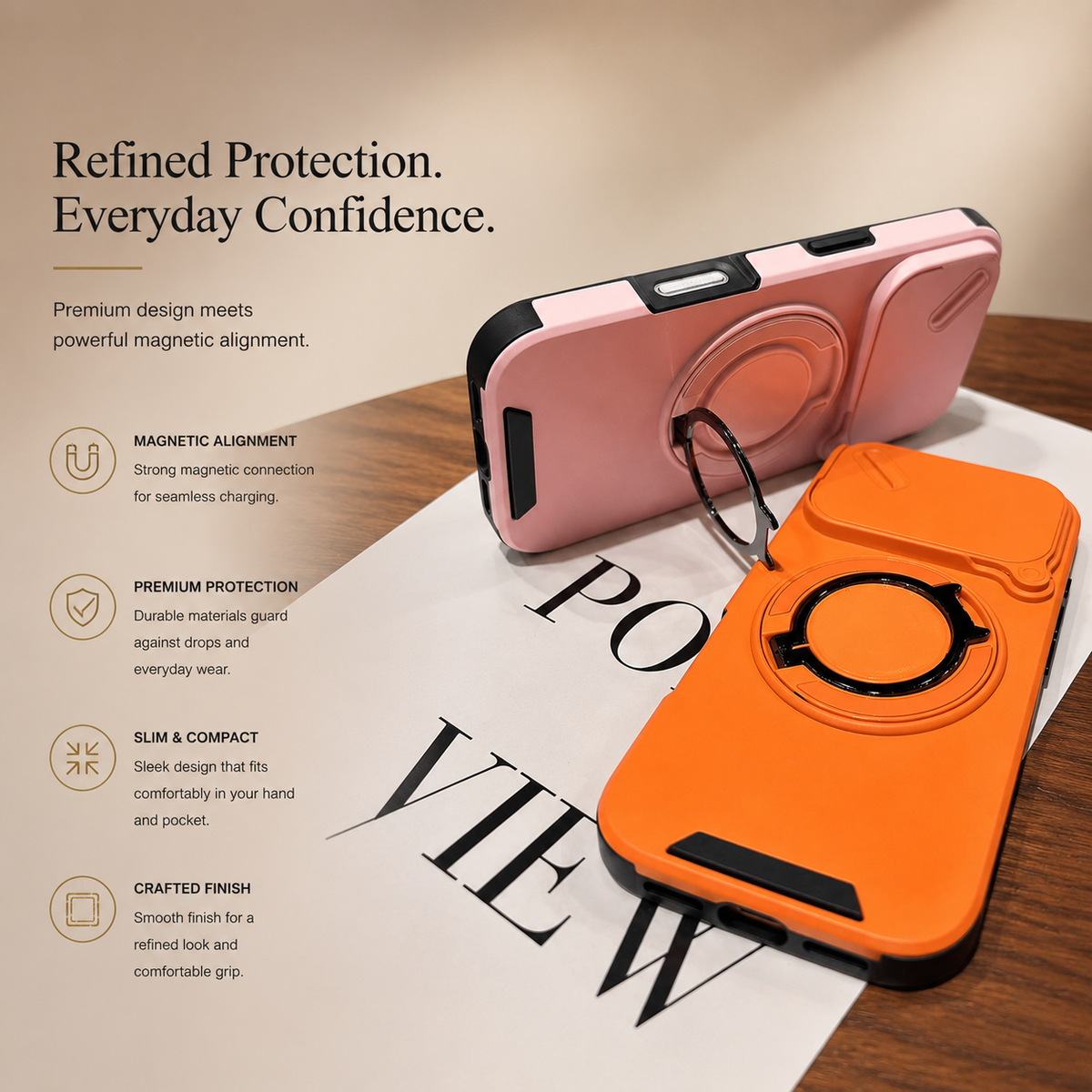 Premium iPhone Case Military Armor Magnetic Ring Stand Shockproof Protective Cover Full Lens Protection Dual Layer Full Coverage