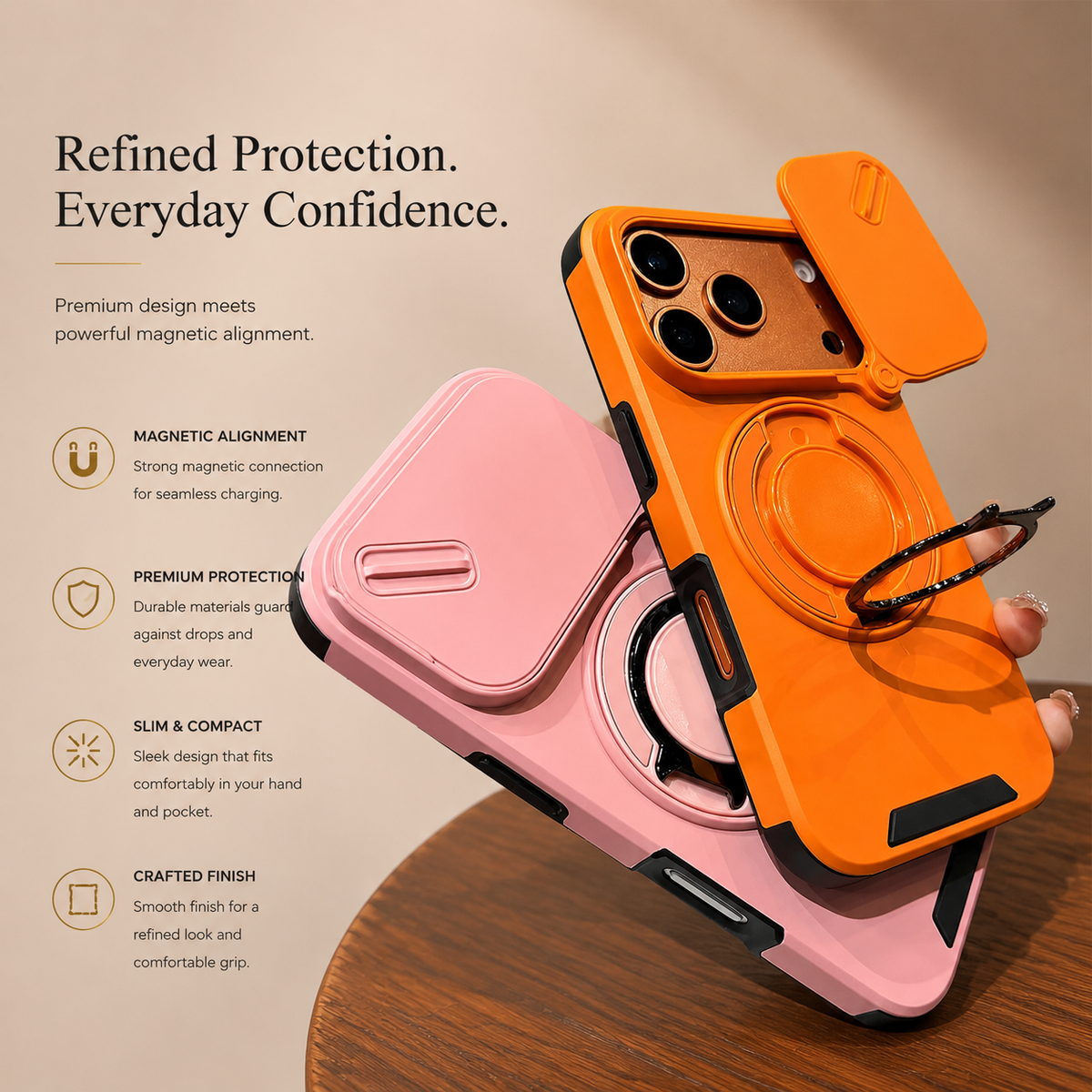Premium iPhone Case Military Armor Magnetic Ring Stand Shockproof Protective Cover Full Lens Protection Dual Layer Full Coverage