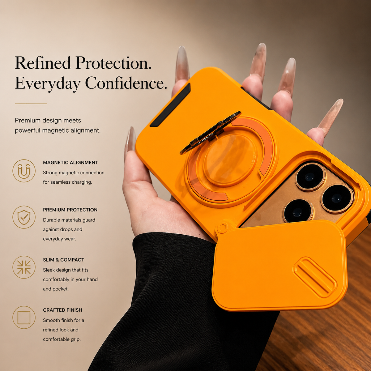 Premium iPhone Case Military Armor Magnetic Ring Stand Shockproof Protective Cover Full Lens Protection Dual Layer Full Coverage
