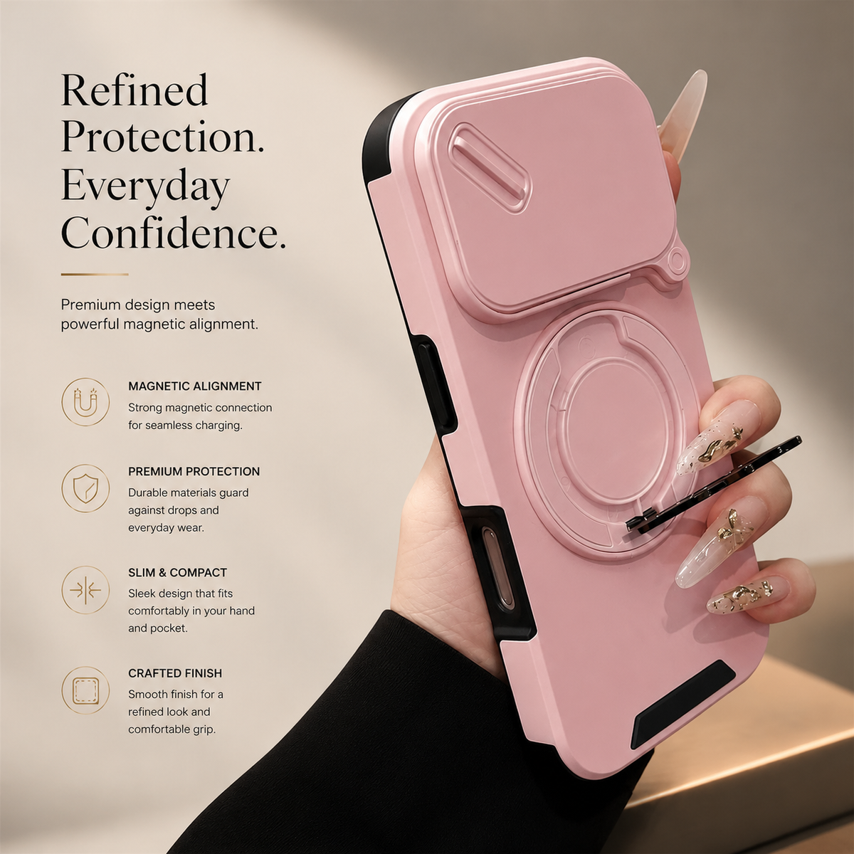 Premium iPhone Case Military Armor Magnetic Ring Stand Shockproof Protective Cover Full Lens Protection Dual Layer Full Coverage
