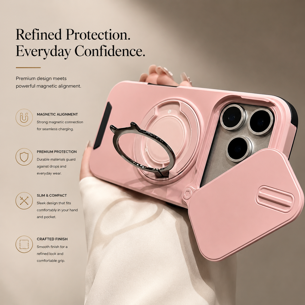 Premium iPhone Case Military Armor Magnetic Ring Stand Shockproof Protective Cover Full Lens Protection Dual Layer Full Coverage