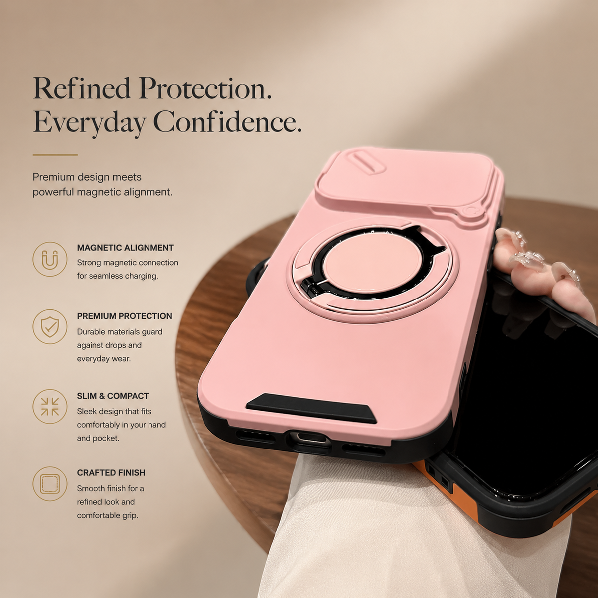 Premium iPhone Case Military Armor Magnetic Ring Stand Shockproof Protective Cover Full Lens Protection Dual Layer Full Coverage
