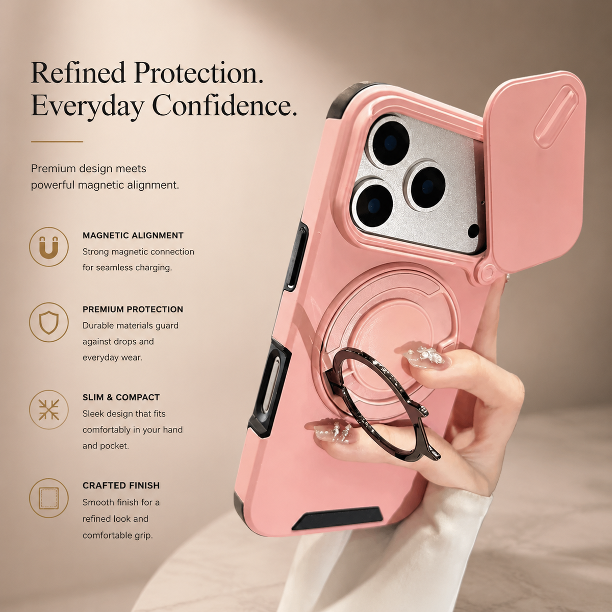Premium iPhone Case Military Armor Magnetic Ring Stand Shockproof Protective Cover Full Lens Protection Dual Layer Full Coverage