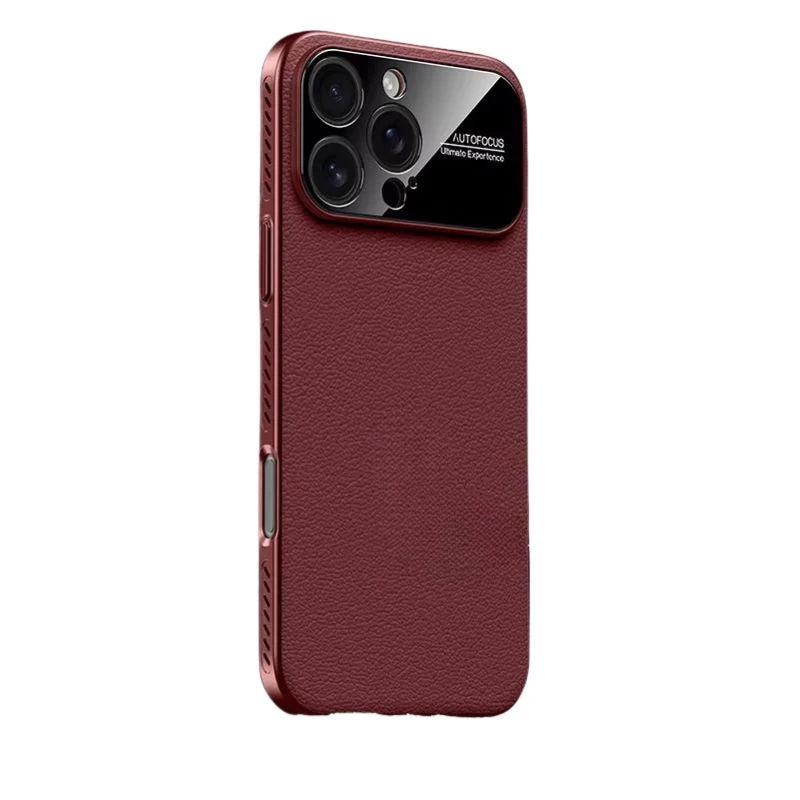 Premium iPhone Case Plain Leather Magnetic Cover MagSafe Compatible Anti Fingerprint Anti Scratch Slim Half Wrapped Protective Case with Heat Dissipation Side Vents