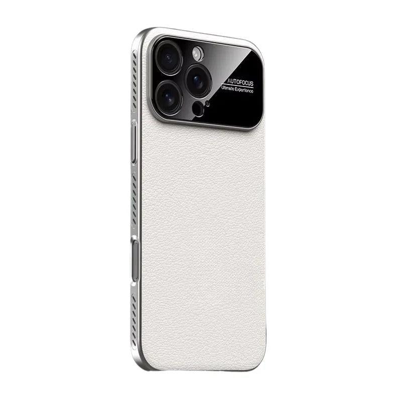 Premium iPhone Case Plain Leather Magnetic Cover MagSafe Compatible Anti Fingerprint Anti Scratch Slim Half Wrapped Protective Case with Heat Dissipation Side Vents