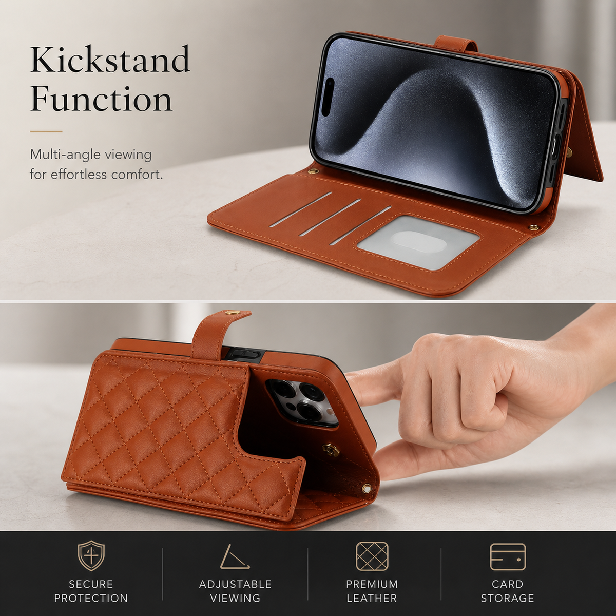 Premium iPhone Case RFID Blocking Wallet Crossbody Flip Cover PU Leather Card Holder Shockproof Full Protection