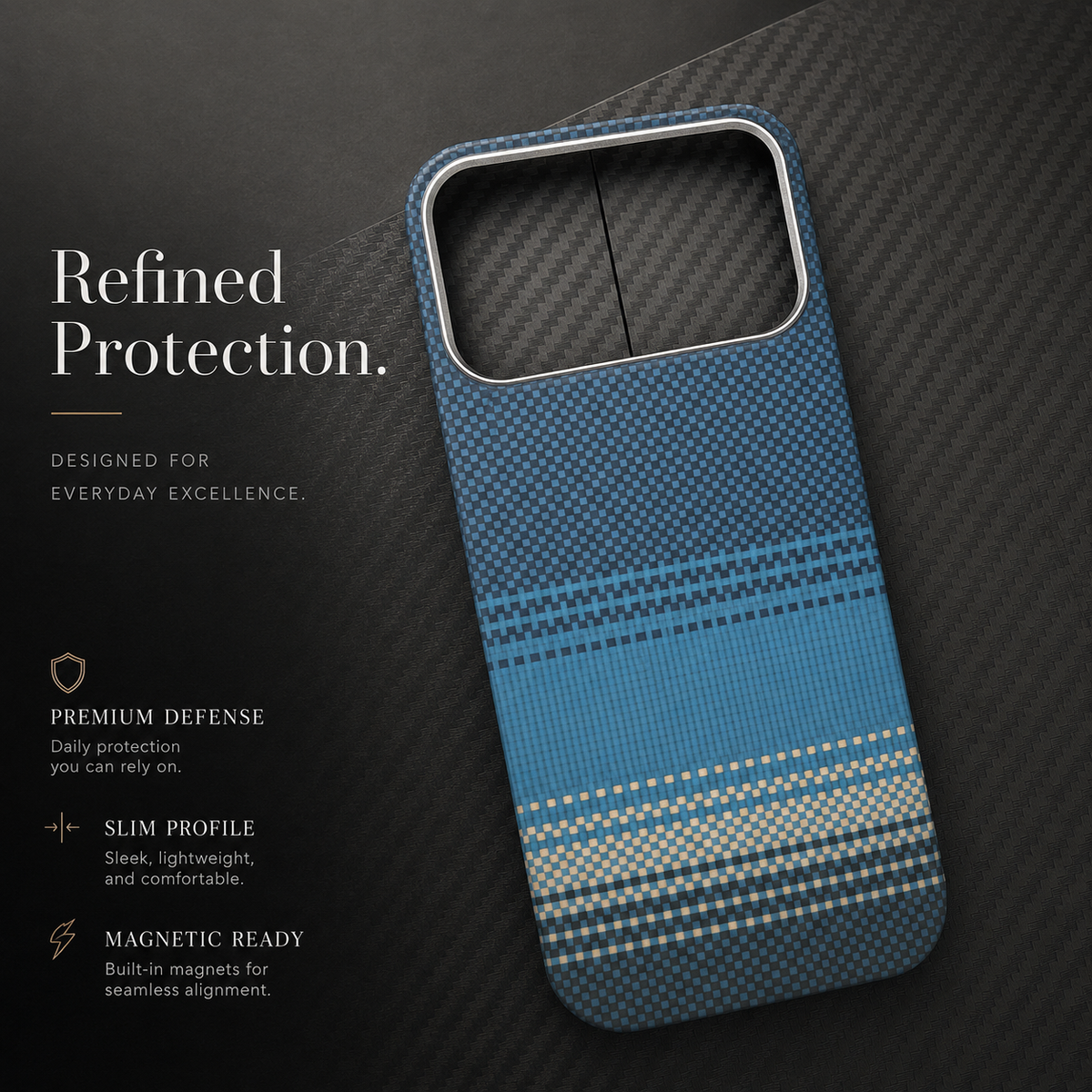 Premium iPhone Case Real Aramid Carbon Fiber Magnetic MagSafe Compatible Lightweight Shockproof Protective Cover