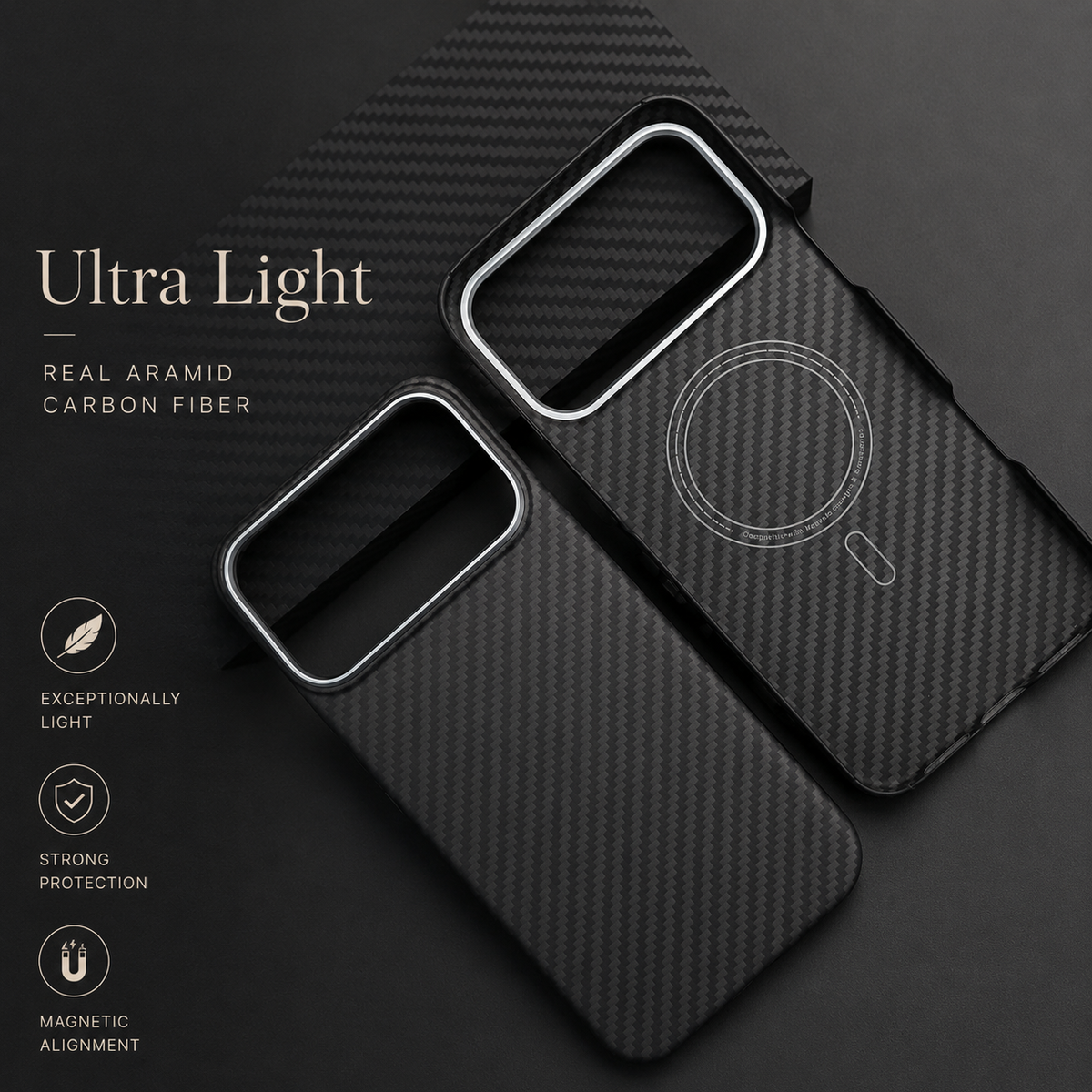 Premium iPhone Case Real Aramid Carbon Fiber Magnetic MagSafe Compatible Lightweight Shockproof Protective Cover