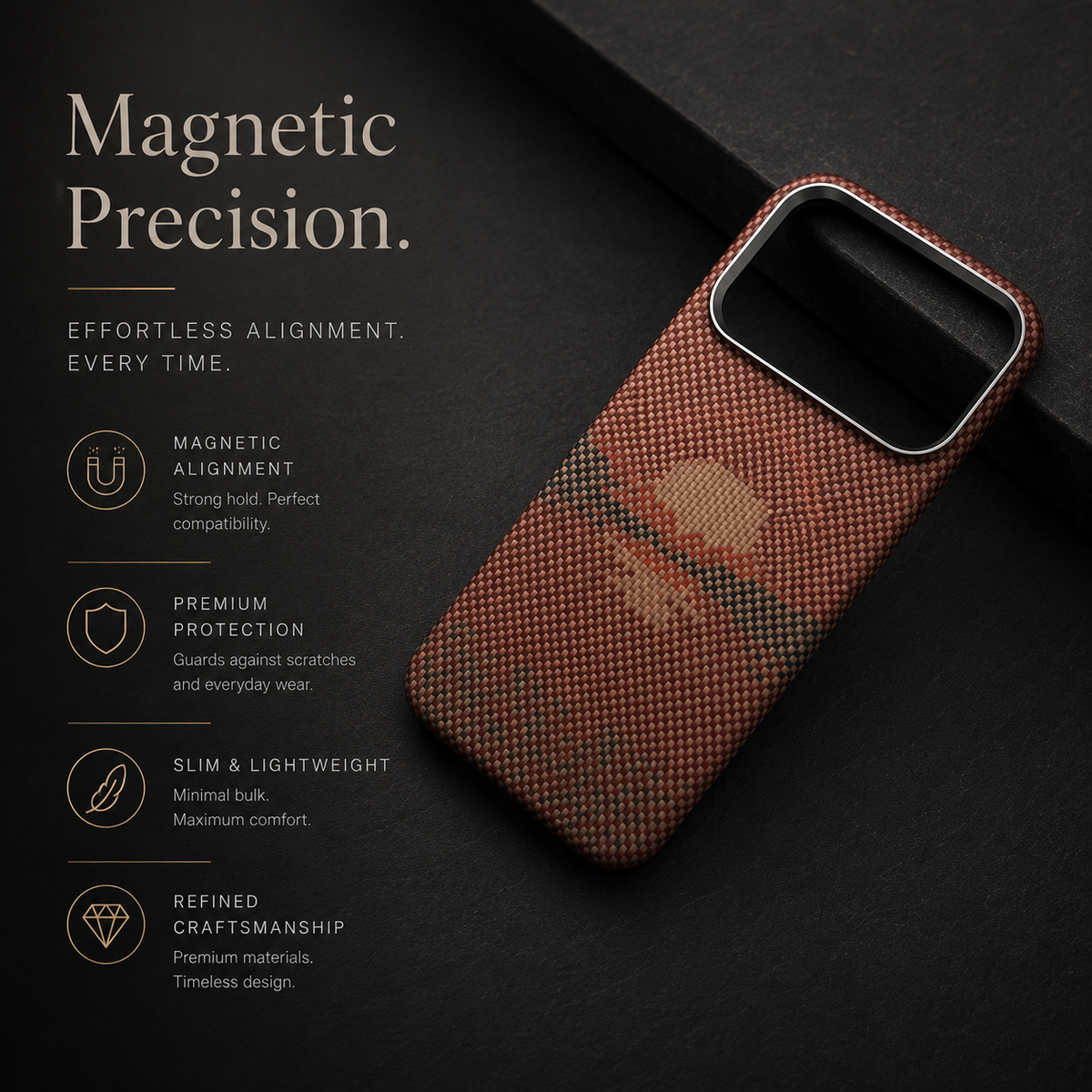 Premium iPhone Case Real Aramid Carbon Fiber Magnetic MagSafe Compatible Lightweight Shockproof Protective Cover