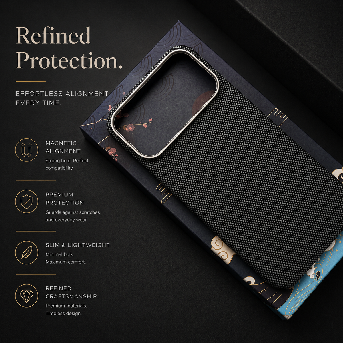 Premium iPhone Case Real Aramid Carbon Fiber Magnetic MagSafe Compatible Lightweight Shockproof Protective Cover