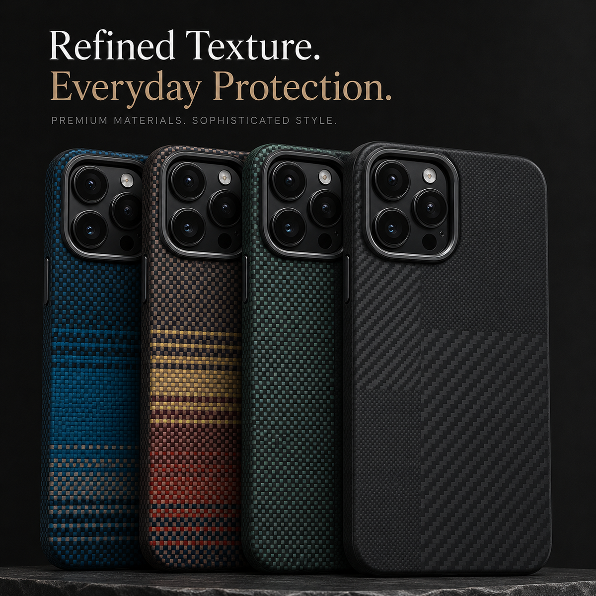 Premium iPhone Case Real Carbon Fiber Aramid Ultra Thin Full Coverage Cover Shockproof Anti Fingerprint Lightweight Protective Design