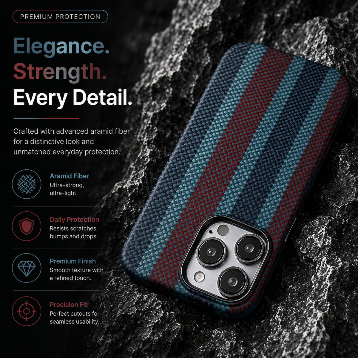 Premium iPhone Case Real Carbon Fiber Aramid Ultra Thin Full Coverage Cover Shockproof Anti Fingerprint Lightweight Protective Design