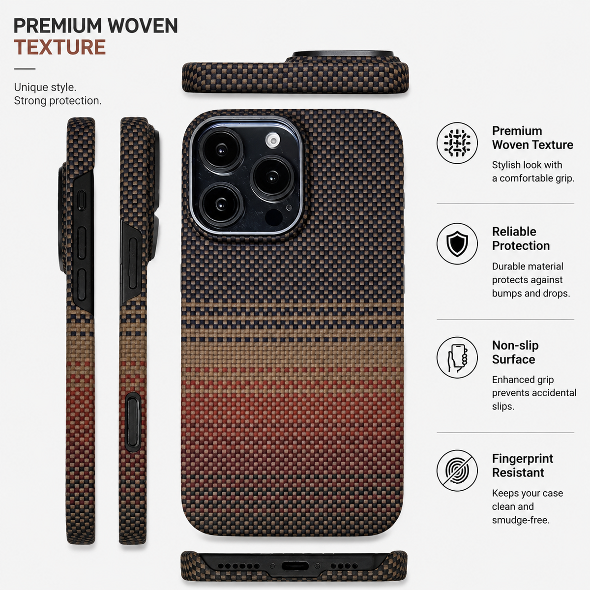 Premium iPhone Case Real Carbon Fiber Aramid Ultra Thin Full Coverage Cover Shockproof Anti Fingerprint Lightweight Protective Design
