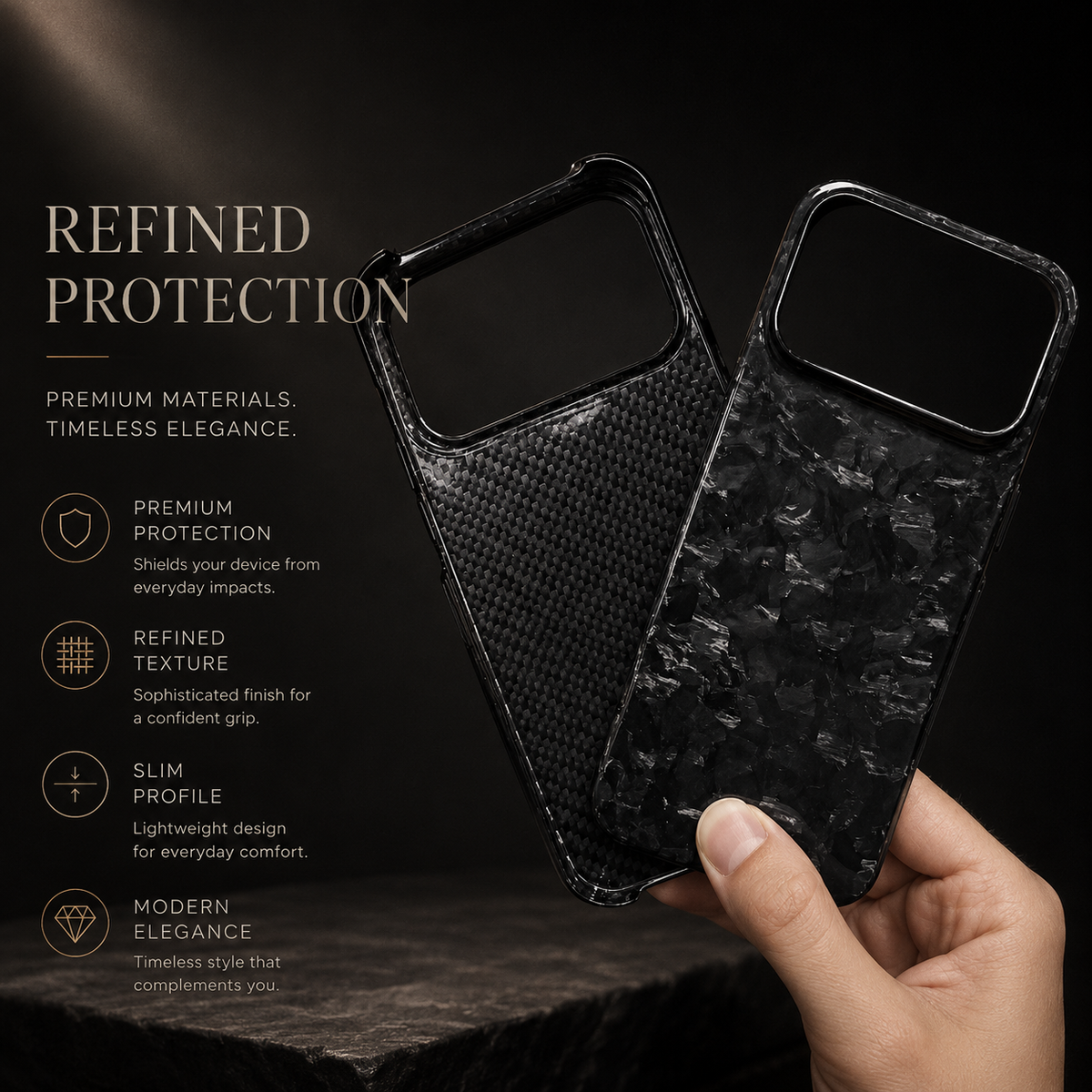 Premium iPhone Case Real Forged Carbon Fiber Lightweight Slim Cover Anti Fingerprint Non Slip Tough Protective Case