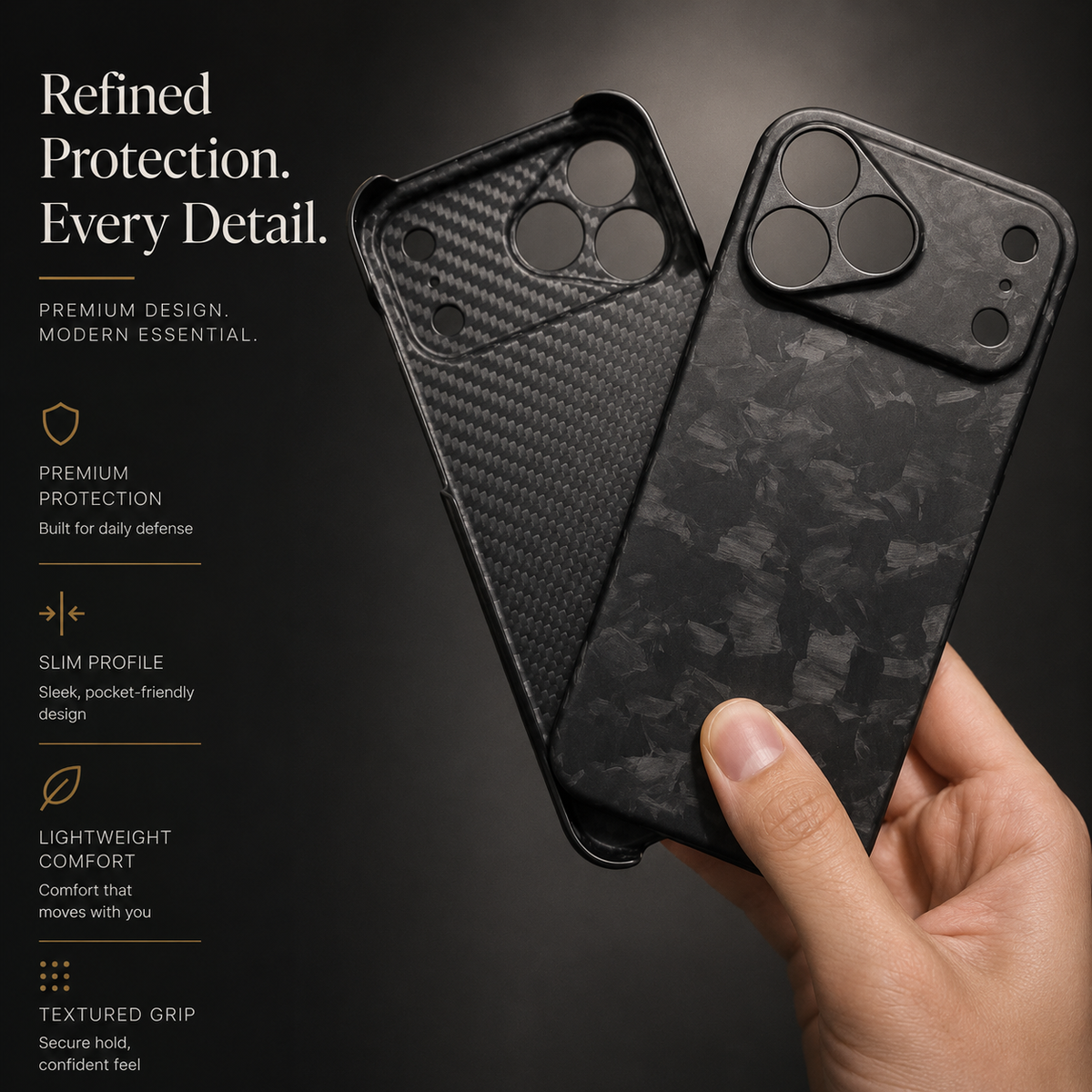 Premium iPhone Case Real Forged Carbon Fiber Lightweight Slim Cover Anti Fingerprint Non Slip Tough Protective Case