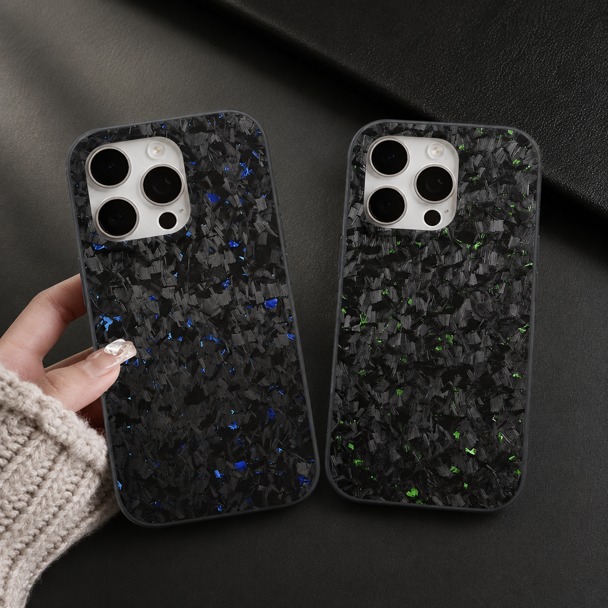 Premium iPhone Case Real Forged Carbon Fiber MagSafe Cover Metal Lens Accents Shockproof Dual Layer Protection