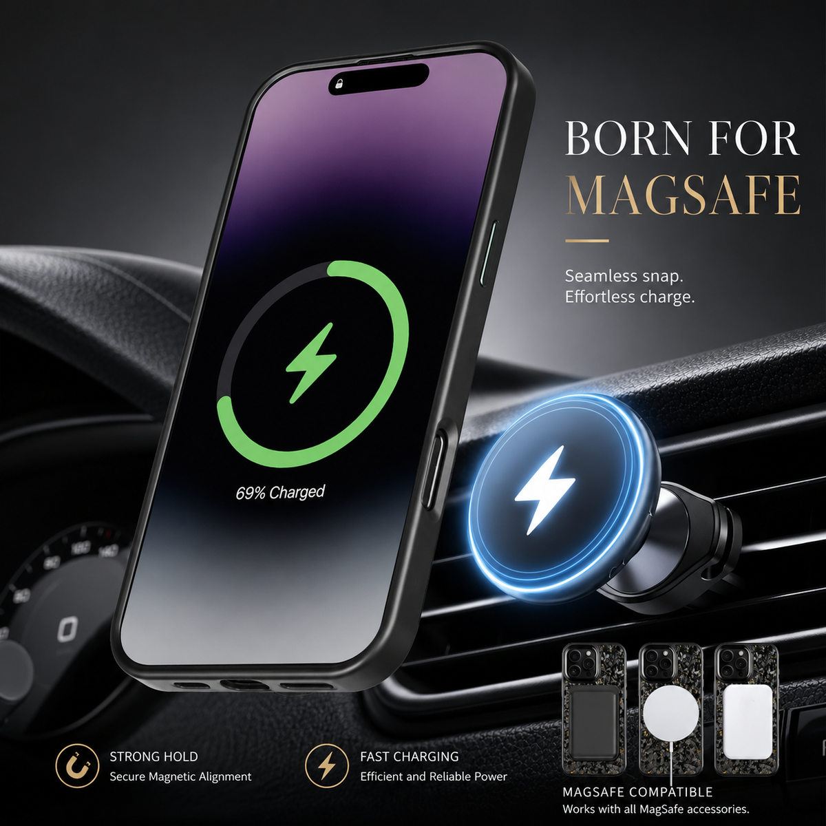 Premium iPhone Case Real Forged Carbon Fiber MagSafe Cover Metal Lens Accents Shockproof Dual Layer Protection