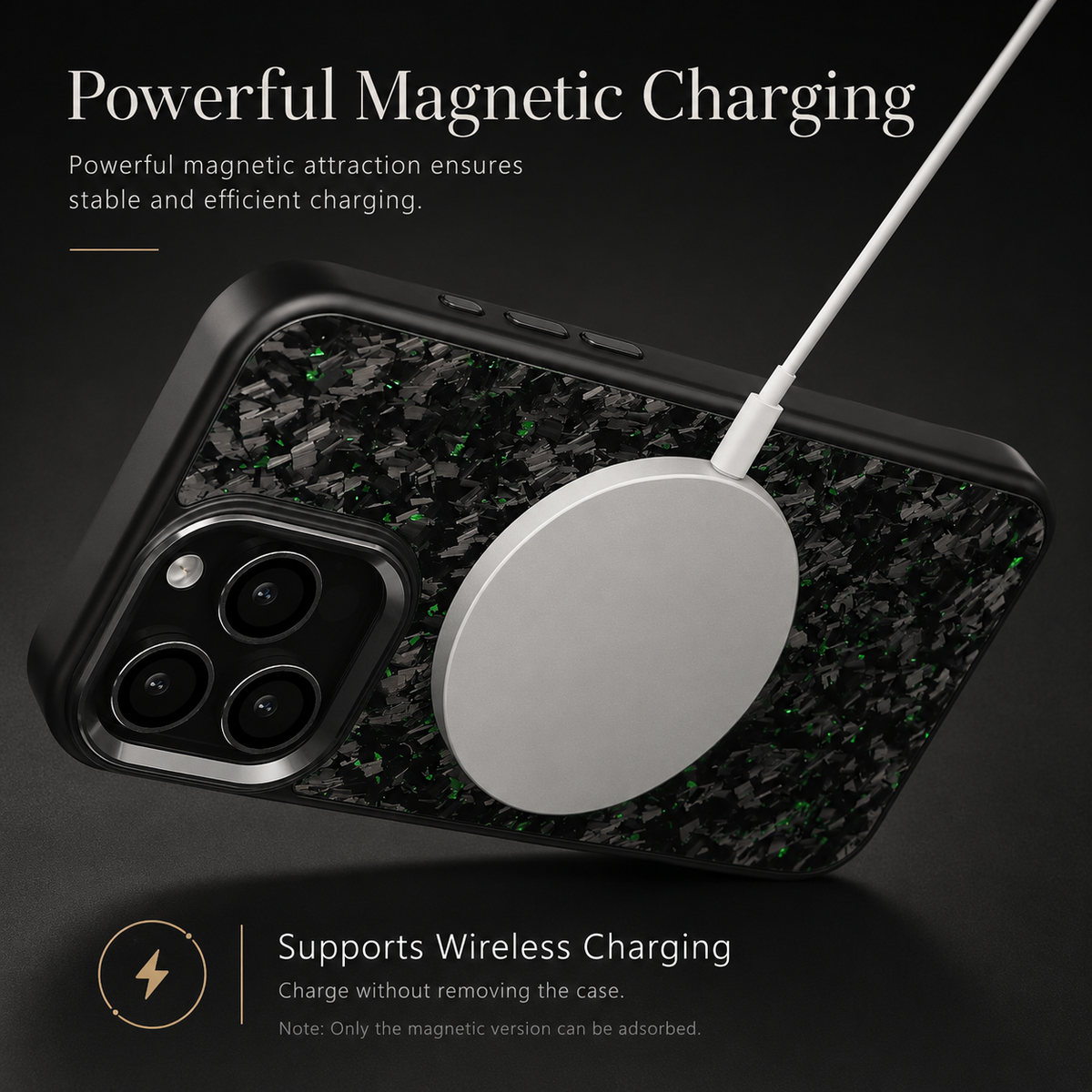 Premium iPhone Case Real Forged Carbon Fiber MagSafe Cover Metal Lens Accents Shockproof Dual Layer Protection