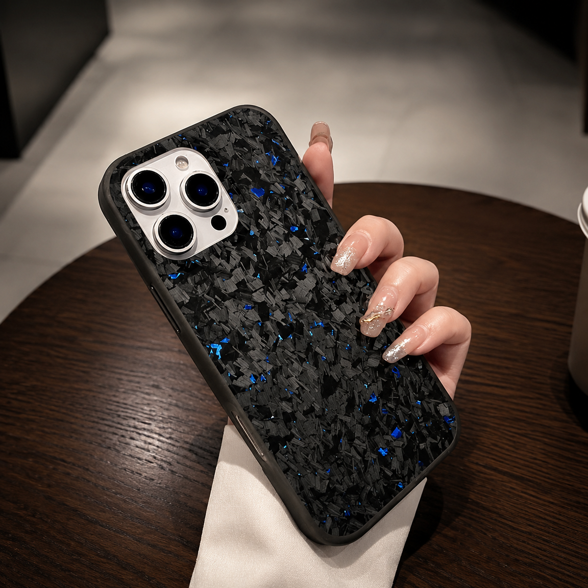 Premium iPhone Case Real Forged Carbon Fiber MagSafe Cover Metal Lens Accents Shockproof Dual Layer Protection