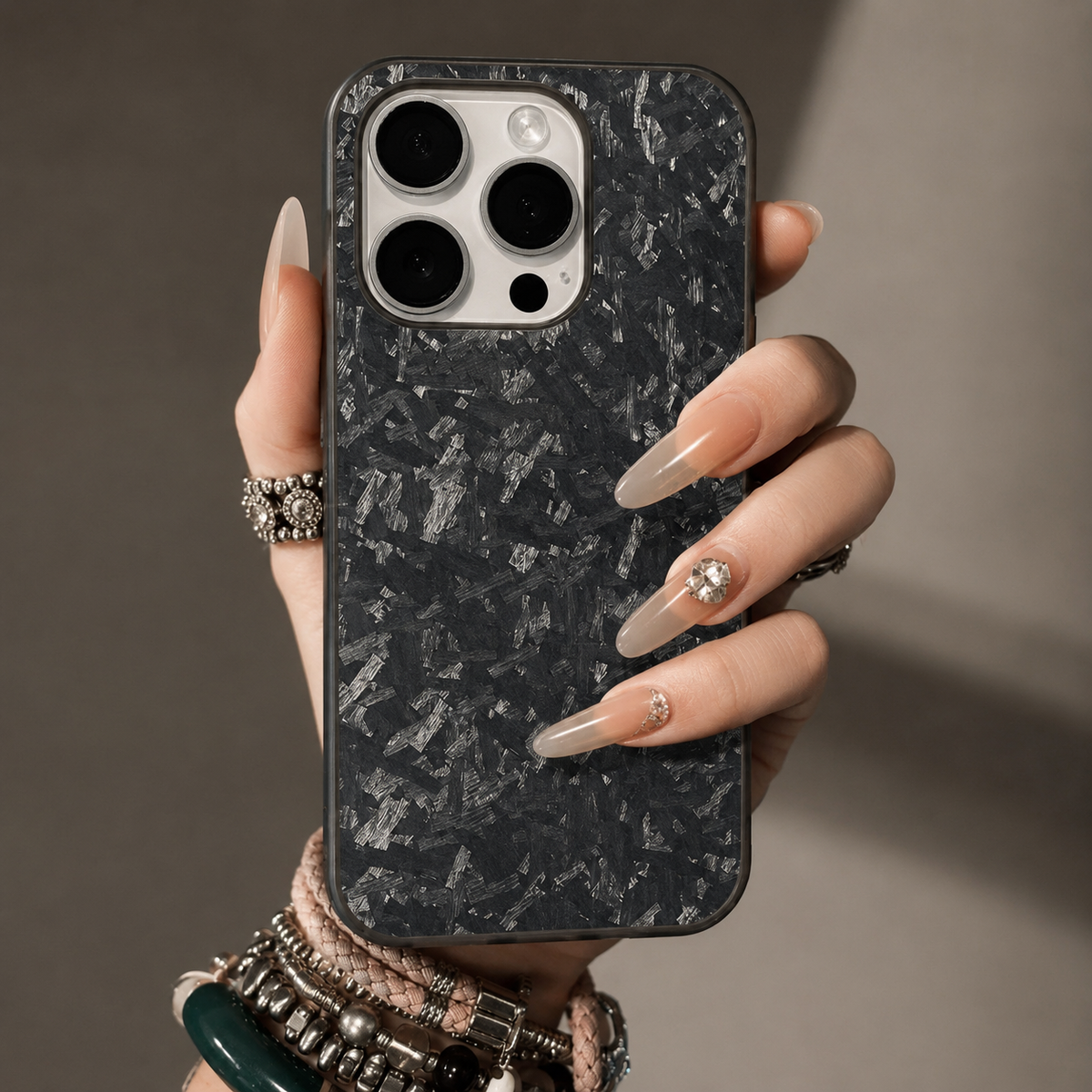 Premium iPhone Case Real Forged Carbon Fiber MagSafe Cover Metal Lens Accents Shockproof Dual Layer Protection