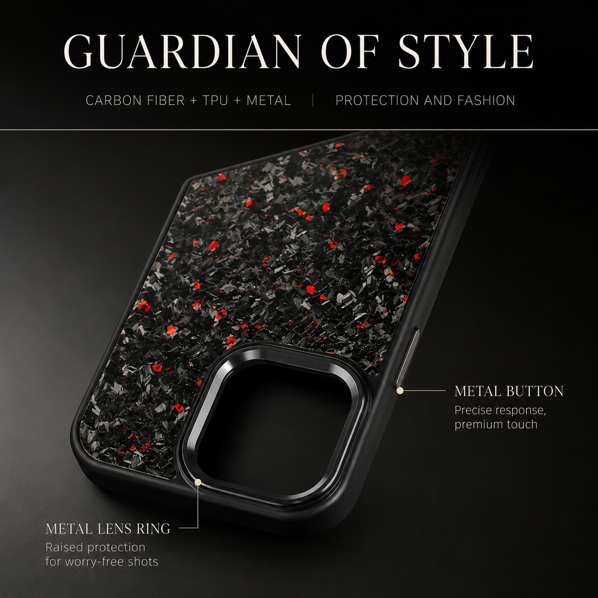 Premium iPhone Case Real Forged Carbon Fiber MagSafe Cover Metal Lens Accents Shockproof Dual Layer Protection