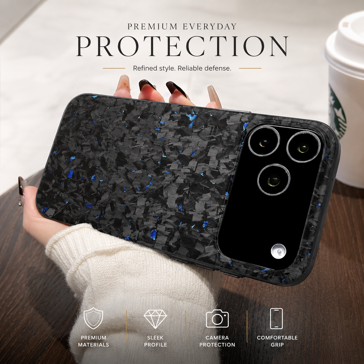 Premium iPhone Case Real Forged Carbon Fiber MagSafe Cover Metal Lens Protection Shockproof Dual Layer Lightweight Full Coverage Protective Case