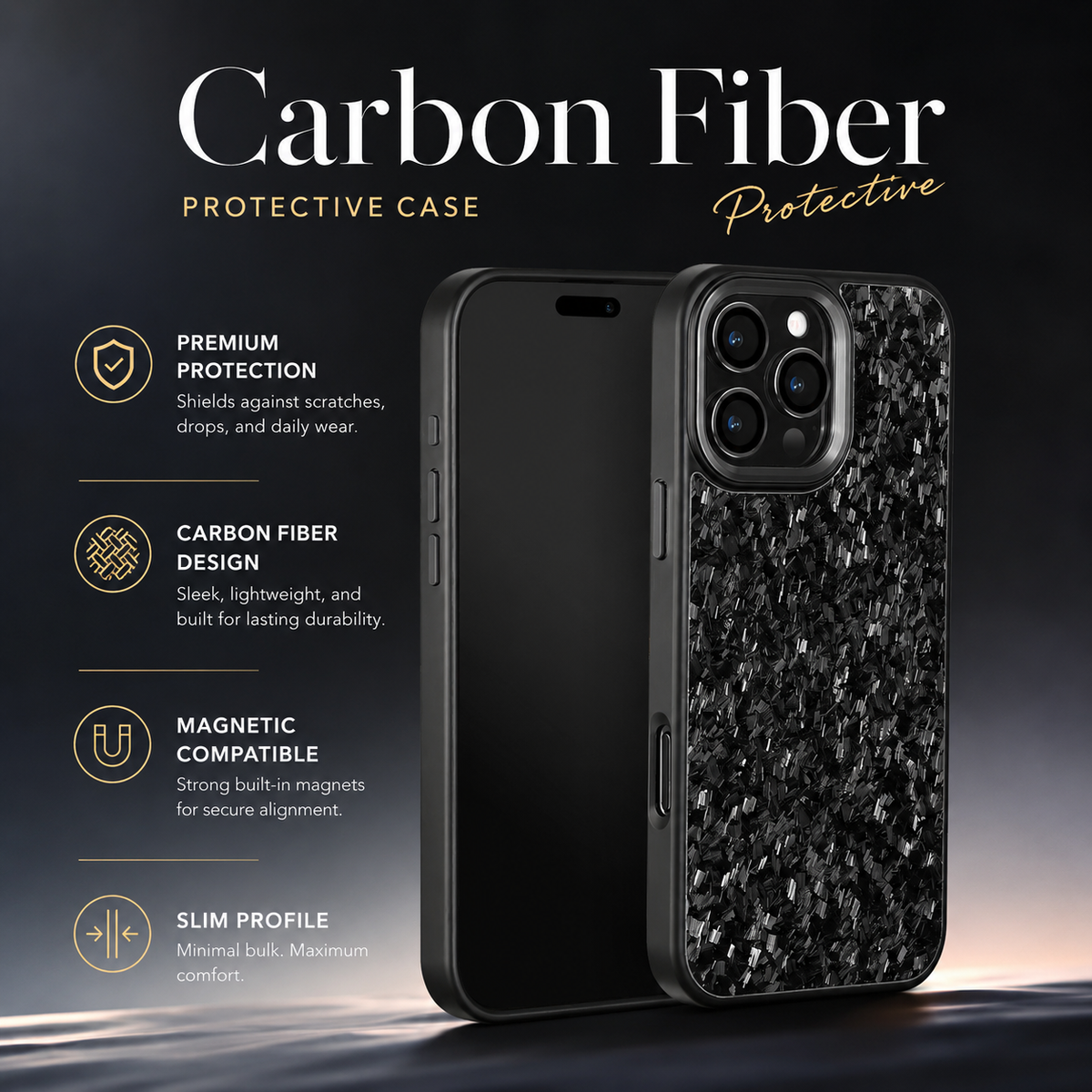 Premium iPhone Case Real Forged Carbon Fiber MagSafe Cover Metal Lens Protection Shockproof Dual Layer Lightweight Full Coverage Protective Case