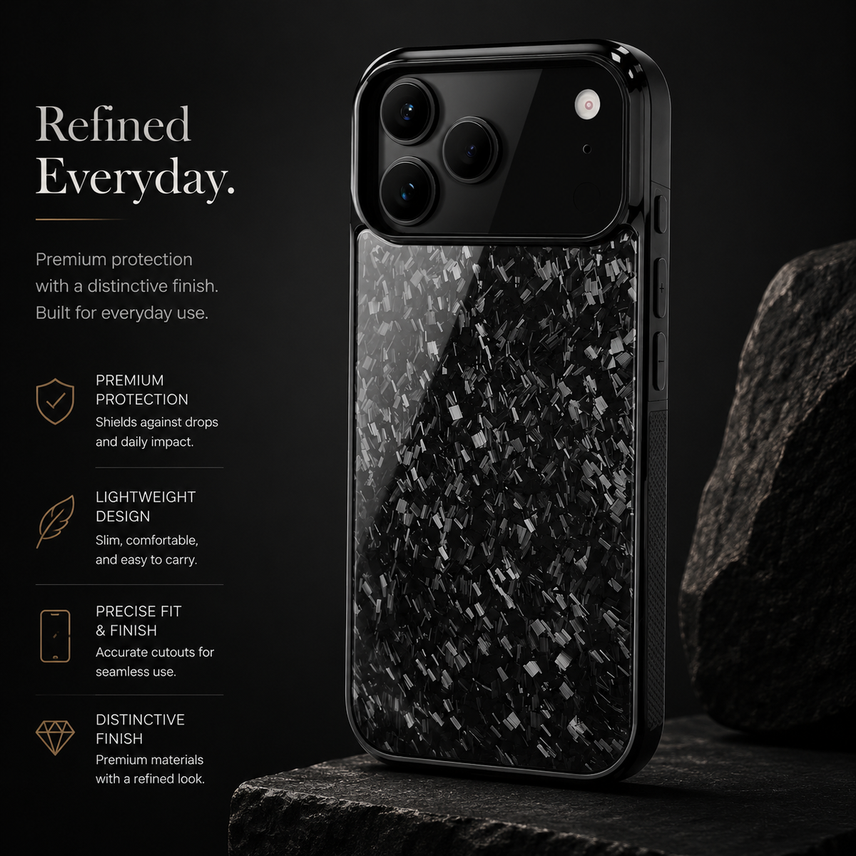 Premium iPhone Case Real Forged Carbon Fiber MagSafe Cover Shockproof TPU Hybrid Non Slip Full Coverage Protective Case