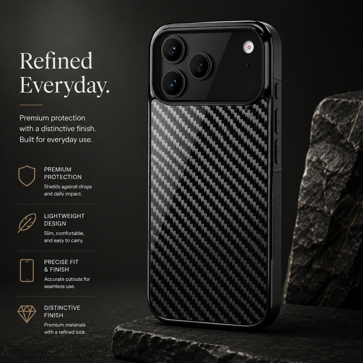 Premium iPhone Case Real Forged Carbon Fiber MagSafe Cover Shockproof TPU Hybrid Non Slip Full Coverage Protective Case
