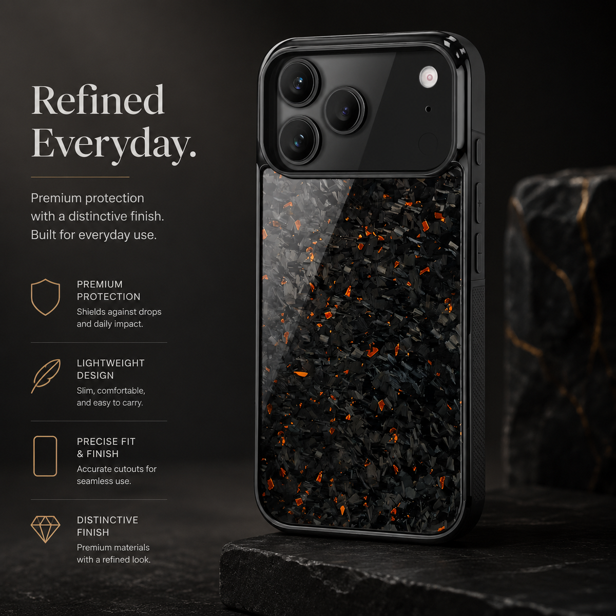 Premium iPhone Case Real Forged Carbon Fiber MagSafe Cover Shockproof TPU Hybrid Non Slip Full Coverage Protective Case