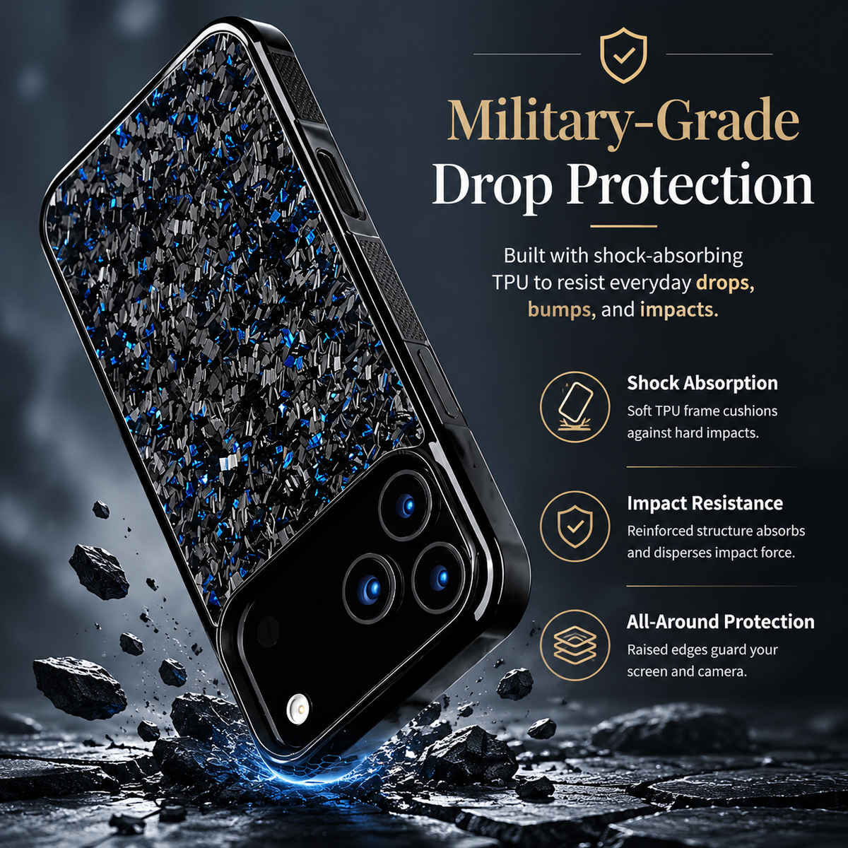 Premium iPhone Case Real Forged Carbon Fiber MagSafe Cover Shockproof TPU Hybrid Non Slip Full Coverage Protective Case