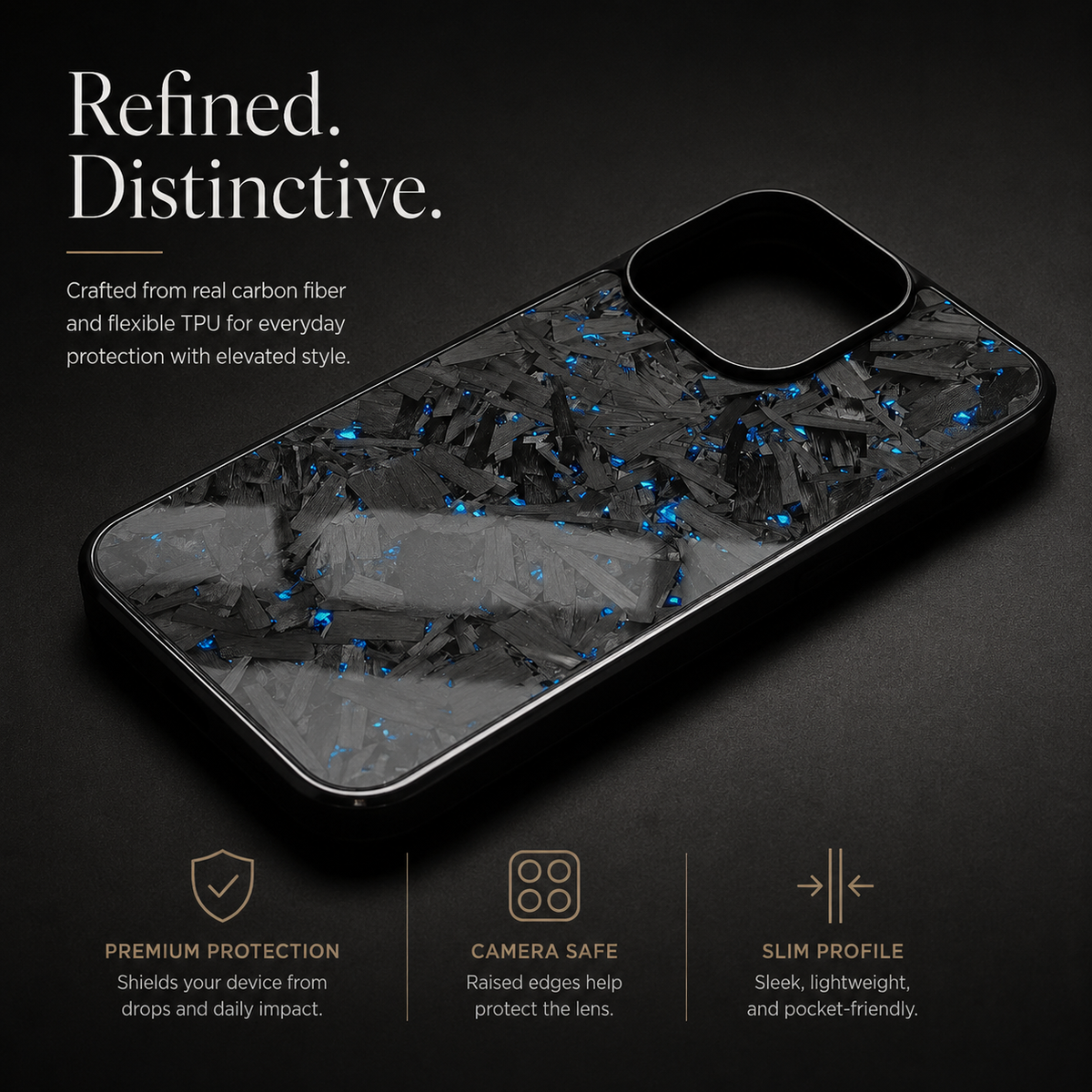Premium iPhone Case Real Glossy Forged Carbon Fiber MagSafe Cover Textured TPU Hybrid Shockproof Lightweight Full Coverage Protective Case