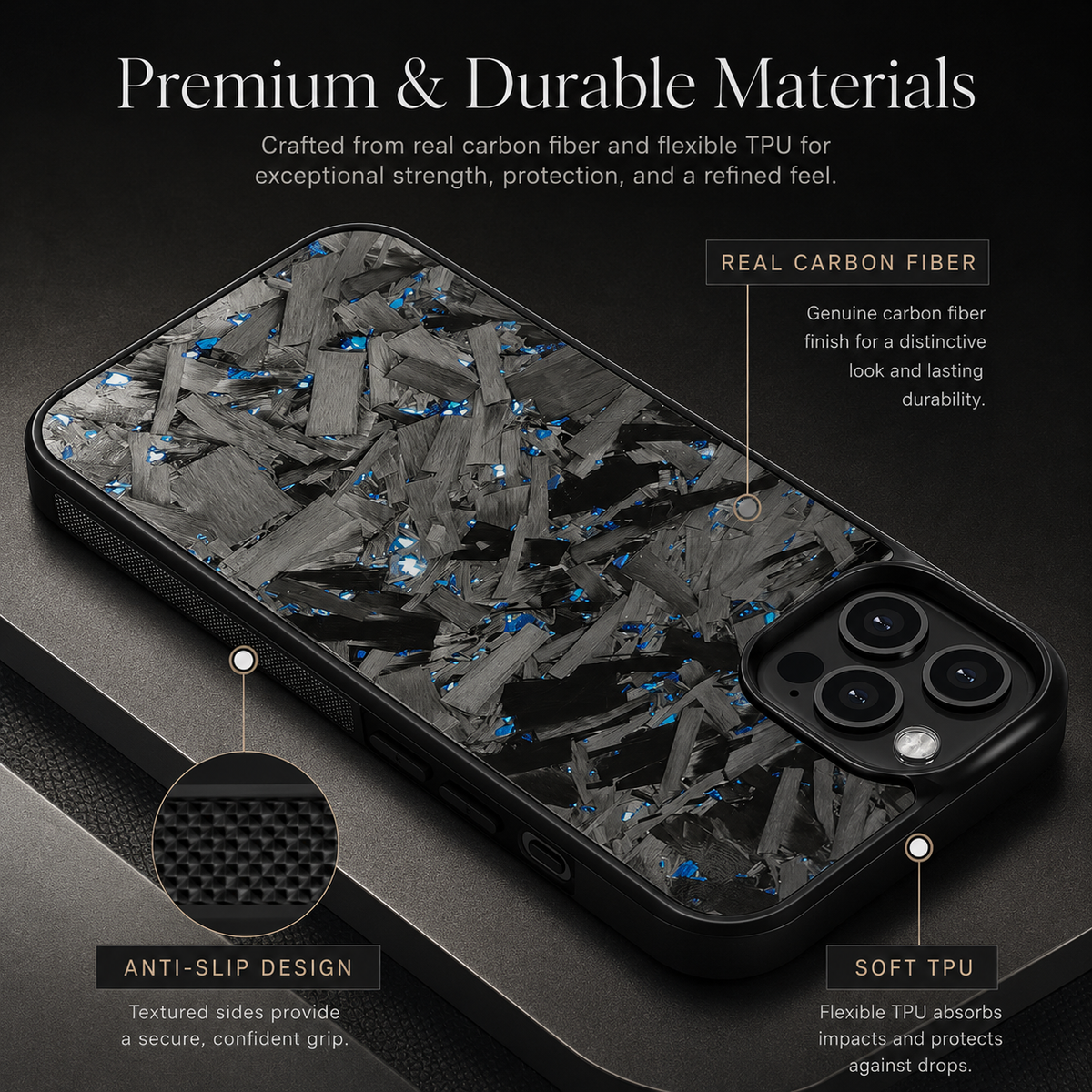 Premium iPhone Case Real Glossy Forged Carbon Fiber MagSafe Cover Textured TPU Hybrid Shockproof Lightweight Full Coverage Protective Case