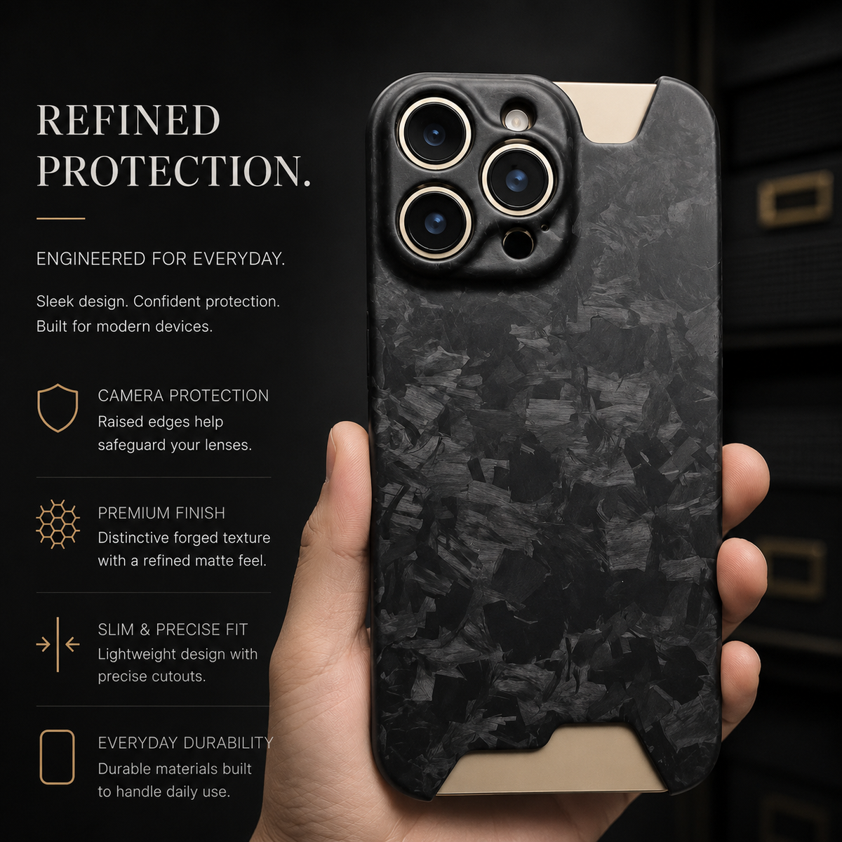 Premium iPhone Case Real Glossy Forged Carbon Fiber Ultra Thin Lightweight Slim Half Wrapped Protective Cover