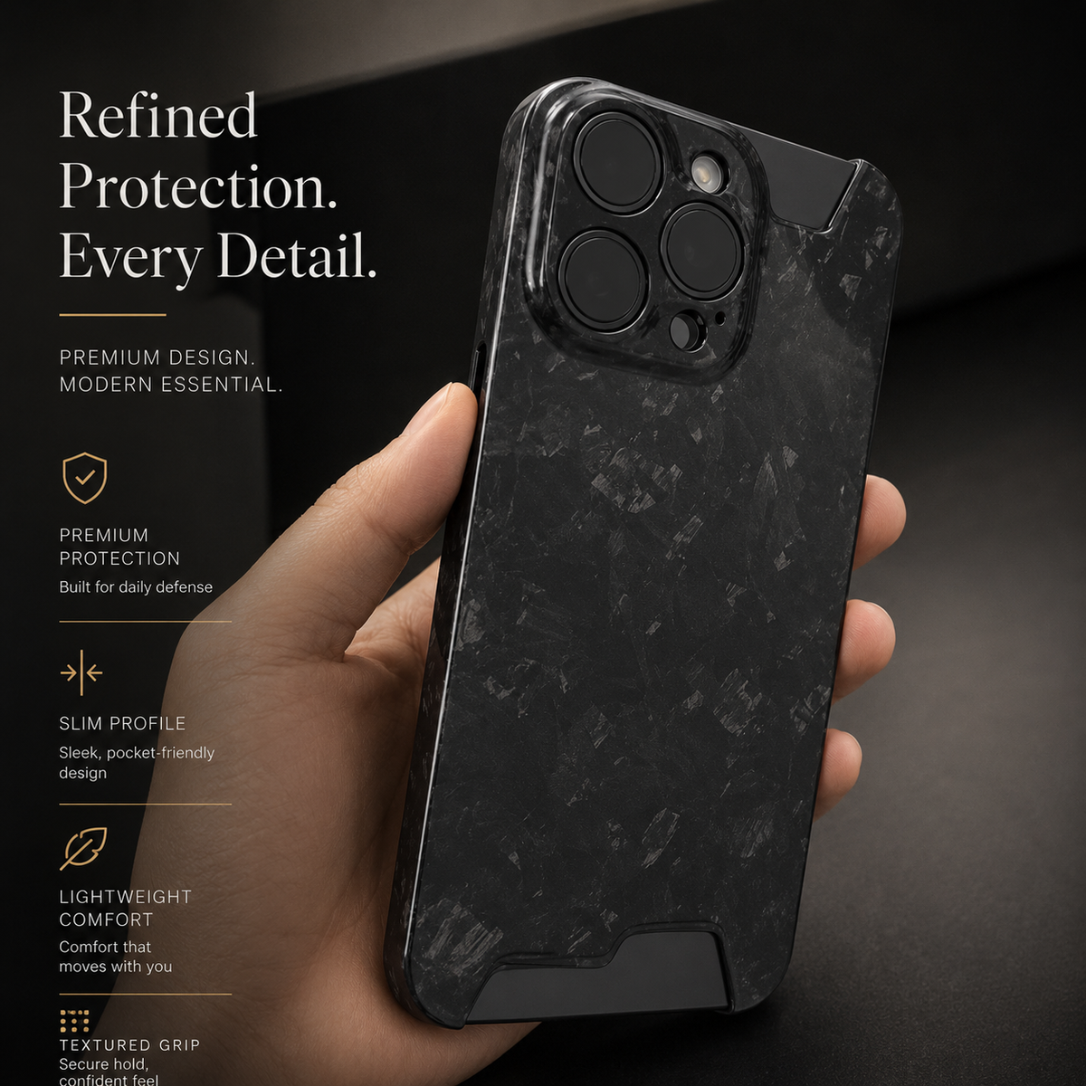Premium iPhone Case Real Glossy Forged Carbon Fiber Ultra Thin Lightweight Slim Half Wrapped Protective Cover