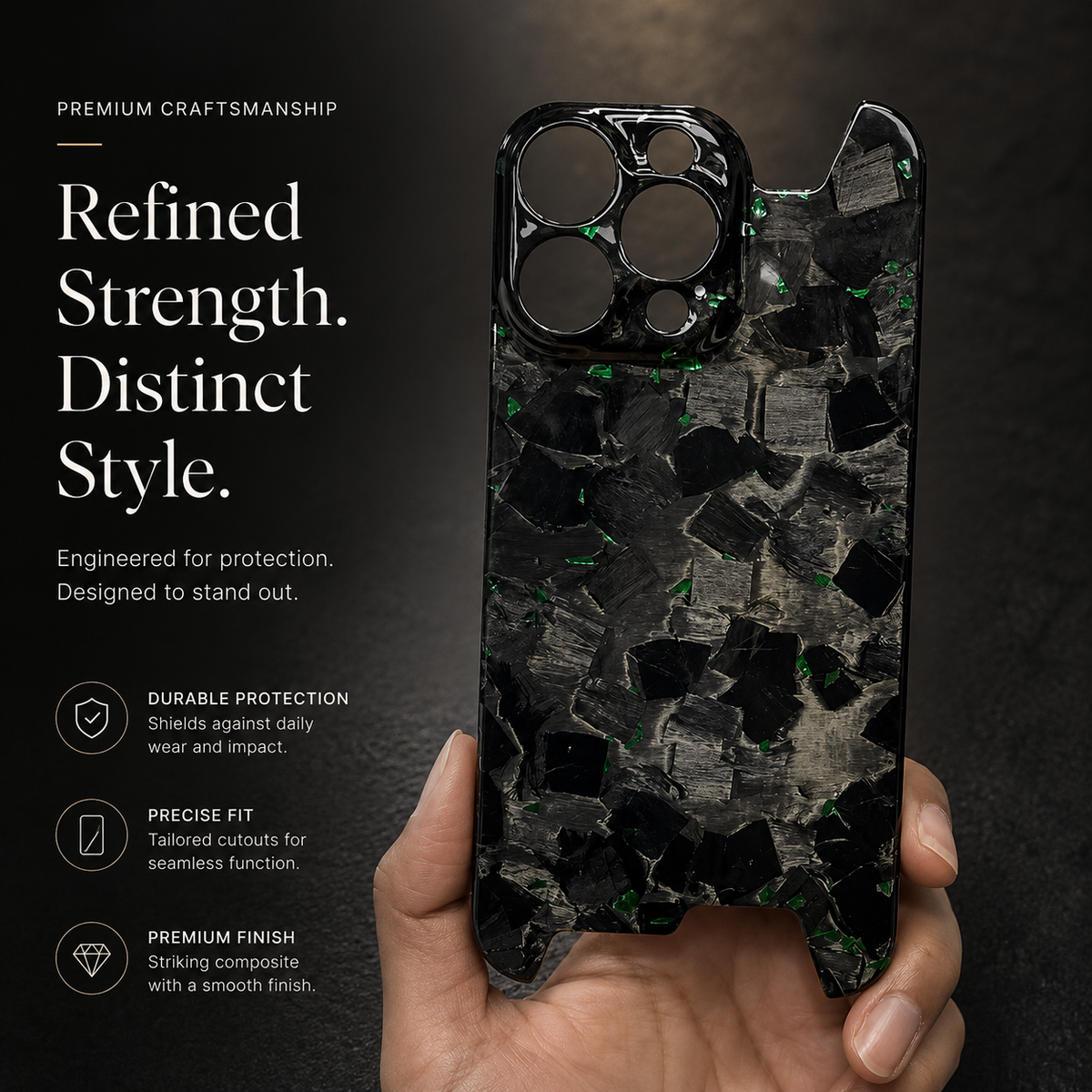 Premium iPhone Case Real Glossy Forged Carbon Fiber Ultra Thin Lightweight Slim Half Wrapped Protective Cover