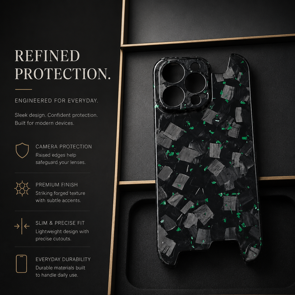 Premium iPhone Case Real Glossy Forged Carbon Fiber Ultra Thin Lightweight Slim Half Wrapped Protective Cover