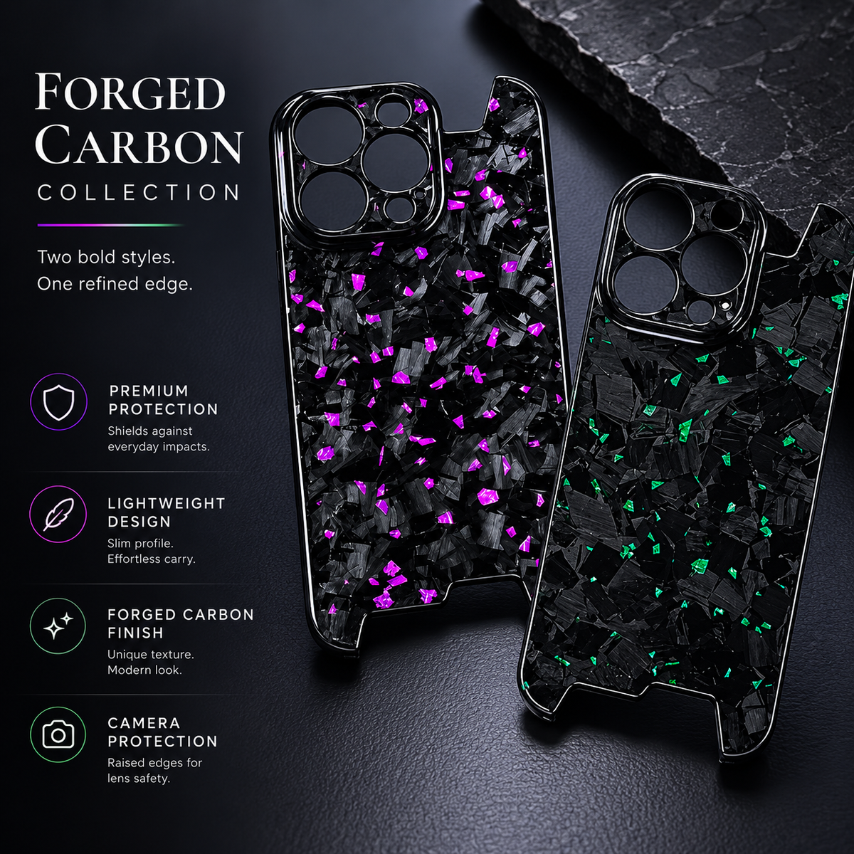 Premium iPhone Case Real Glossy Forged Carbon Fiber Ultra Thin Lightweight Slim Half Wrapped Protective Cover