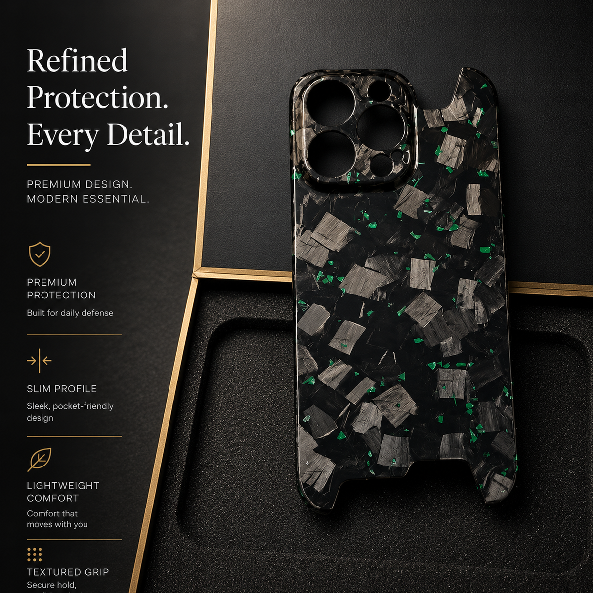 Premium iPhone Case Real Glossy Forged Carbon Fiber Ultra Thin Lightweight Slim Half Wrapped Protective Cover