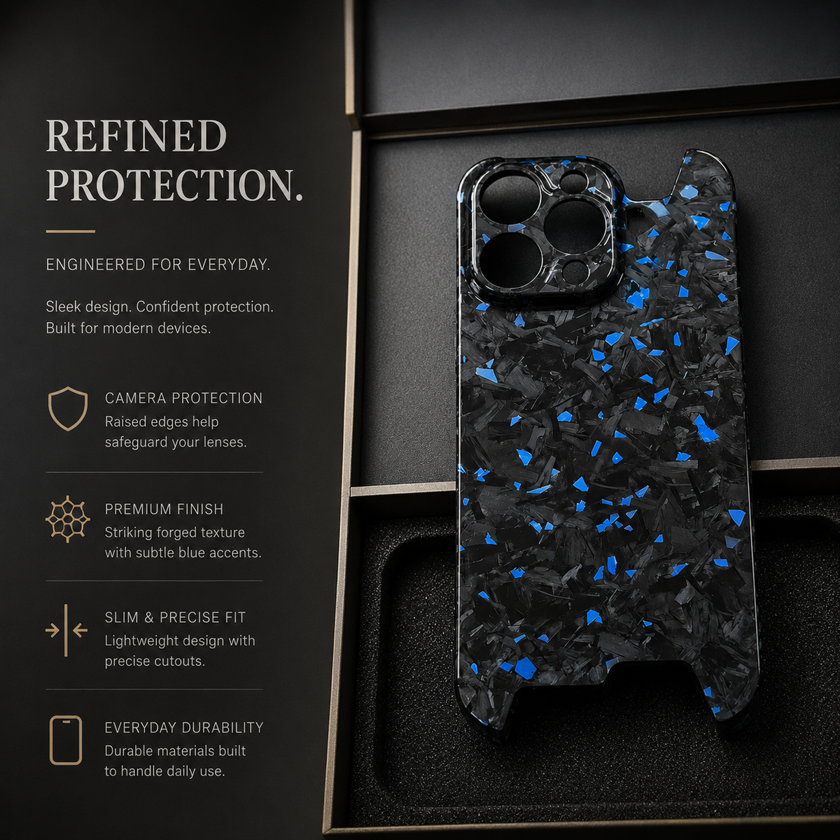 Premium iPhone Case Real Glossy Forged Carbon Fiber Ultra Thin Lightweight Slim Half Wrapped Protective Cover