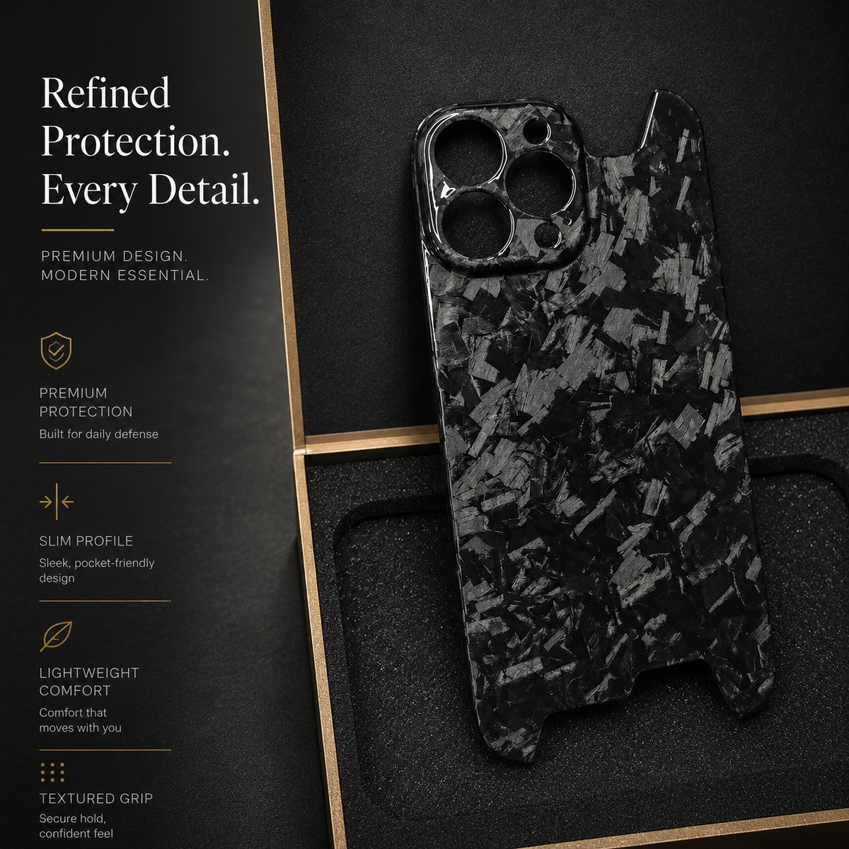 Premium iPhone Case Real Glossy Forged Carbon Fiber Ultra Thin Lightweight Slim Half Wrapped Protective Cover